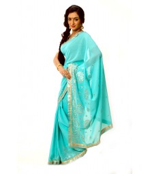 Sky Color Fashionable Zari Embroidered Saree DSCB0788